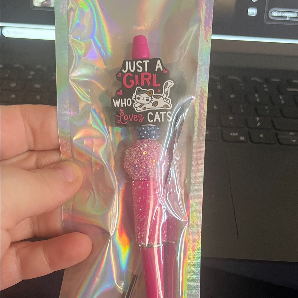 Pink Cat Lover Glitter Pen - "Just A Girl Who Loves Cats"